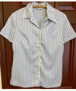 Button up short sleeve vintage shirt white blue stripes - $27.08 CAD