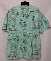 Hilo Hattie Mens SS Green Floral Button Down Hawaiin Shirt L 100% Cotton - $23.75