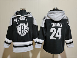 Men&#39;s Brooklyn Nets #24 Cam Thomas Black Lace-Up Pullover Hoodie - $1,425.21 MXN
