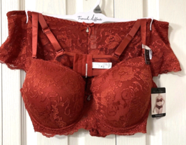 French Affair Bra Thong Panty Set Underwear Sz 42D 3X Solid Red Lacey Se... - $21.88