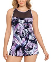 MSRP $109 Swim Solutions High-Neck Mesh-Insert Swimdress Black Size 14 - £28.87 GBP