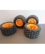 SET OF 4 LARGE ALL TERRAIN RUBBER WHEELS FOR TOYS 3.5&quot; ACROSS L7 - £4.36 GBP