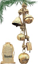 Set Of 5 Vintage Handmade Lucky Christmas Hanging Mix Décor Bells On Rope In A - £28.67 GBP