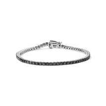 Elegant Sterling Silver 4-prong Classic Tennis Bracelet with Black Diamonds - £242.58 GBP