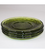 Set Of 4 Vintage Anchor Hocking Soreno Ribbed Glass Plates Green Saucers... - $21.55