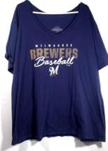 Milwaukee Brewers Women 2XL V-Neck S/S Blue/Gold Graphic T-Shirt Fanatics - $15.95