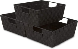 Sorbus Woven Basket Bin Set - Shelf Storage Tote Baskets For Household, Black - £34.36 GBP
