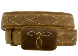 Honey Brown Cowboy Belt Western Dress Real Leather Embroidered Buckle Va... - £23.59 GBP