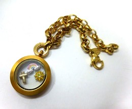 Origami Owl Brushed Gold Tone Locket Bracelet With Sunshine Rainbow Cros... - £15.10 GBP