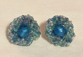 Vintage seed bead cluster swirl earrings blue fashion jewelry - £2.39 GBP