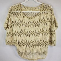 Millau Womens Open Knit Crop Wide Sleeve Beige Sweater  Size Small - £19.46 GBP