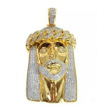 Men&#39;Round 1.50 Ct Simulated Diamond 14K Yellow Gold Over Religious Jesus Pendant - £149.47 GBP