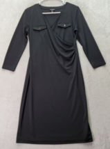 Talbots Shirt Dress Women&#39;s Petite Small Black Long Sleeve Pockets Wrap V Neck - £22.13 GBP