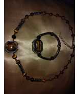 Tiger’s Eye Jewelry Set – Handmade Necklace &amp; Adjustable Bracelet | Vint... - $61.60 CAD