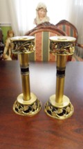 Pair of Bronze BRASS Judaica Glass Candlesticks, black enamel accent ORIGINAL - £70.60 GBP