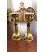 Pair of Bronze BRASS Judaica Glass Candlesticks, black enamel accent ORI... - €75,99 EUR