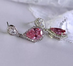 2 Ct Pear Cut Pink Sapphire Women&#39;s Drop &amp; Dangle Earrings 14K White Gold Finish - £70.91 GBP