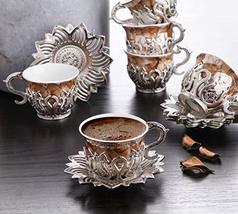 LaModaHome Espresso Coffee Cups with Saucers Set of 6, Porcelain Turkish Arabic  - £49.01 GBP