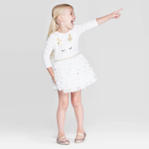 Toddler Girls’ Long Sleeve Reindeer T-Shirt Tulle Dress, Almond Cream, 1... - $8.99