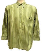 Ralph Lauren Polo Vintage Green Striped Button Up Shirt Medium Pocket Co... - $19.79