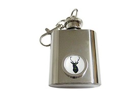 Circular Dark Green Stag Deer Head 1 Oz. Stainless Steel Key Chain Flask - £23.96 GBP