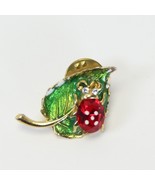 Ladybug Pin Jewelry Green Enamel Leaf Rhinestone .8&quot; W x 1.25&quot; H   Sprin... - €6,73 EUR