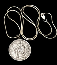 antique Large sterling silver St George Soldier Boy medal 24” Chain 18 G... - £90.42 GBP
