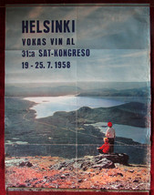 1958 Original Vintage Esperanto Poster Summit Congress Helsinki International - £118.45 GBP