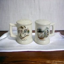 Ceramic Korea Souvenir Salt and Pepper Shakers Set Men Women Village White - £13.00 GBP