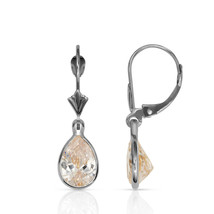 2.00CT 14K White Gold Bezel Set Pear Shaped Sapphire Leverback Dangle Earrings - £90.88 GBP
