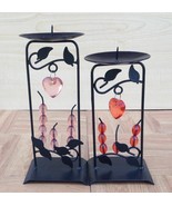 SET of 2- 3/4&quot; Black Metal Spike BEADED JEWELED Decorative Pillar Candle... - $14.84
