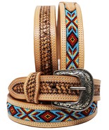 Unisex 1.5&quot; Western Floral Tooled Beaded Full-Grain Leather Belt 26RT31 - $1,253.57 MXN