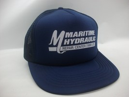 Maritime Hydraulic Repair Center Hat Vintage Blue Snapback Trucker Cap - £15.95 GBP