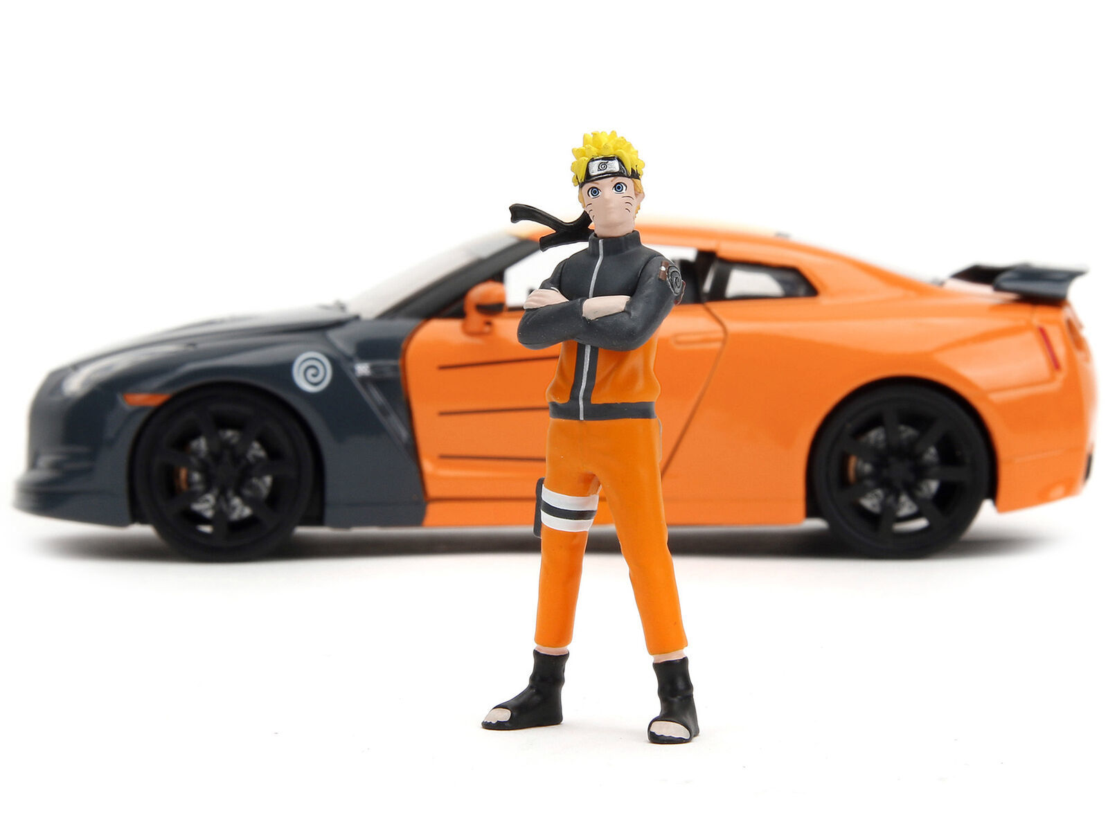 2009 Nissan GT-R R35 Orange Dark Gray w Yellow Top Graphics Naruto Diecast Figur - $49.83