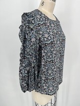 J Crew Liberty Fabric Blouse Sz S Blue Floral Puff Sleeve Ruffle Shirt Top - £30.88 GBP