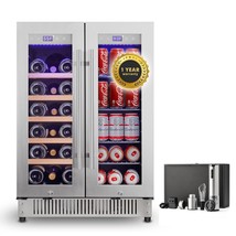 24 Inch Wine And Beverage Refrigerator Dual Zone Wine Cooler Under Counter 20 Bo - £1,458.40 GBP