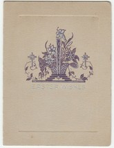 Vintage Easter Card Basket of Flowers 1926 Purple and Silver Design - $6.92