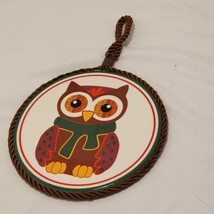 Ceramic wall hanging trivet Owl decor Fall colors scarf 5.5&quot; - $11.88