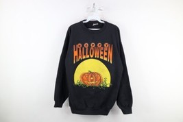 Vintage 90s Womens Large Distressed Happy Halloween Pumpkin Crewneck Sweatshirt - £46.94 GBP