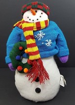 Creative Design Snowman in Blue Sweater W/Wreath 13 1/2&quot; x 6 1/2&quot; x 4&quot; - £11.06 GBP