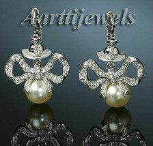 Victorian 0.60ct Rose Cut Diamond Pearl Anniversary Earrings Vintage VTJ... - $489.34