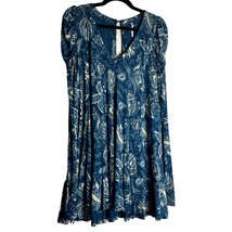 Free People Blue Green Hello Lover Ruched Long Sleeve Flowy Tunic Top Size Small - £19.72 GBP