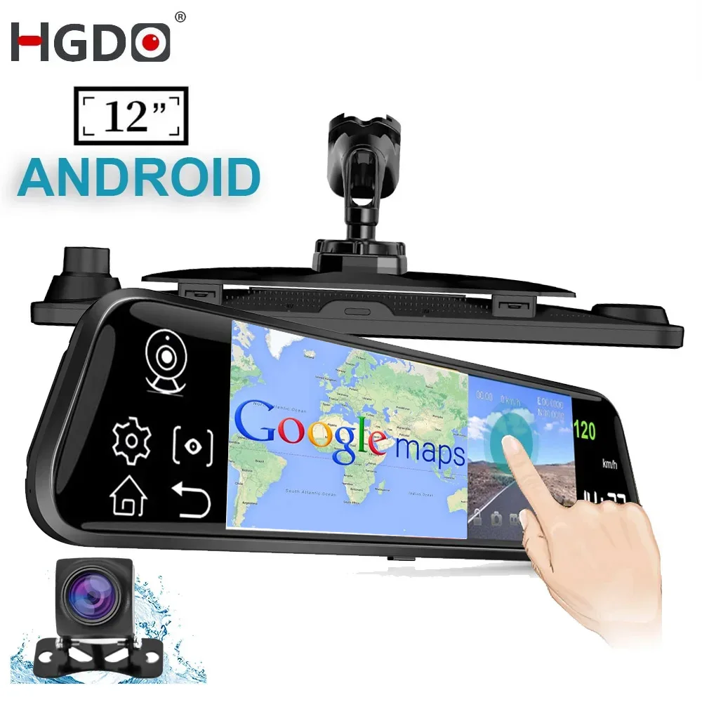 HGDO12&quot; 4G Car Dvr 3 In 1 Android Gps Navi Auto Wi Fi Fhd 1080P Rearview Mirror - £91.62 GBP+