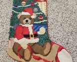 VTG Christmas Wool Stocking 15&quot; Needlepoint Handmade Santa Bear Tree Chr... - $27.72