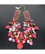 NWT Chicos Boho Statement Necklace Pink Coral Red Glass Stone Wood Beade... - $60.90 CAD