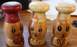 Vintage group of 3 mouse  salt and pepper shakers wood Marbo made in Japan - £23.55 GBP