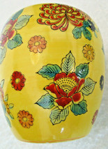 Vintage Yellow Porcelain Vase w/ Multicolor Floral Design, 5.25&quot; high, 4.5&quot; wide - £11.15 GBP