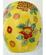 Vintage Yellow Porcelain Vase w/ Multicolor Floral Design, 5.25&quot; high, 4... - £11.15 GBP