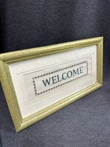 Welcome Cross Stitch Needlepoint Double Matted Wood Picture Frame 13.5x7.5 - £11.87 GBP
