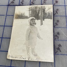 Vintage Photograph Toddler In Snow 1940s Black And White 3 1/4 x 4 1/2 - $5.35